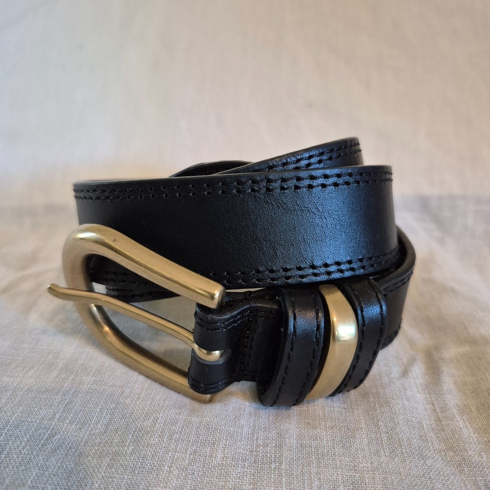 SEZANE Taylor Belt Black Smooth Heritage Bovine Leather Gold Buckle Size T.75
